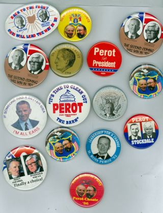 15 Vtg 1992 - 96 President Ross Perot Campaign Pinback Buttons - The Second Coming