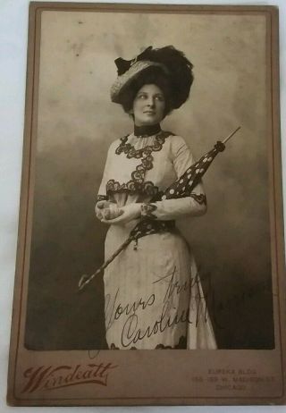 2 Vintage Old 1890s Signed Cabinet Photos Stage Actress Singer Caroline Morrison