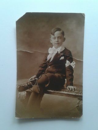 Antique Black And White Photo Young Boy 