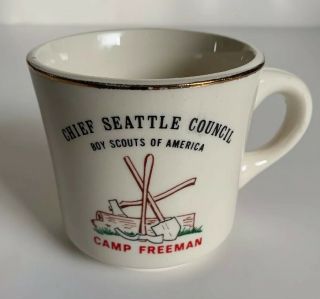 Boy Scouts Mug Chief Seattle Council Camp Freeman Ax Shovel Log Bsa
