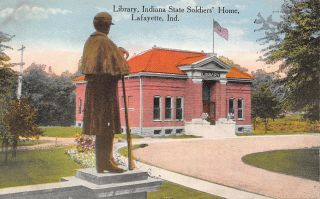 Lafayette Indiana Civil War Soldiers Home & Statue Carnegie? Library C1910 Pc