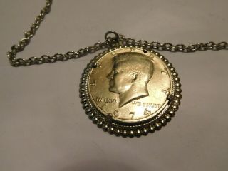 vintage kennedy half dollar inholder for necklace 1974 silvertone w chain 2