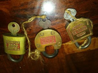 Three 3 Antique Collectible Solid Bronze Trubilt & More Padlocks Lock With Keys