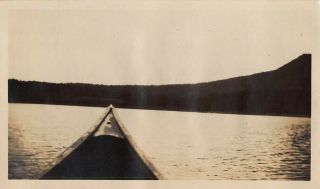 Vtg Photo The Perfect View - A Day On The Lake Canoe Boat Bow Mountain View S22
