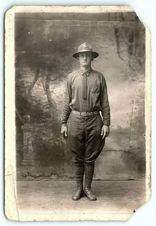 Vtg Postcard Rppc Real Photo Ww1 Dough Boy Military 1914 Uniform Solider A8