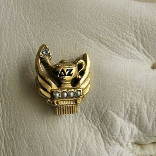 Delta Zeta Fraternity Pin With Diamond And Pearls Gold Filled Vintage