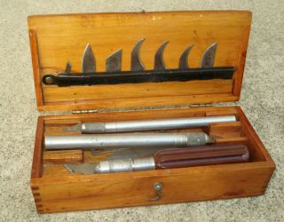 Vintage X - Acto Knife Set Tools In Dovetailed Wood Box