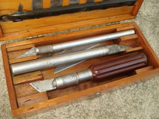 Vintage X - ACTO Knife Set Tools In Dovetailed Wood Box 2