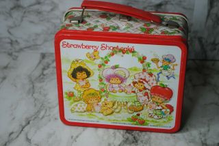 Vintage 1980 Strawberry Shortcake Metal Lunchbox With Thermos