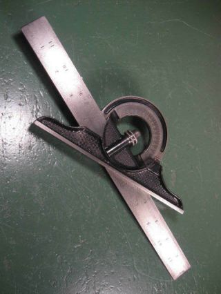 Old Vintage Machining Tools Machinist Starrett Protractor Head W/ Rule