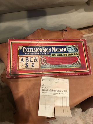 Vintage Excelsior Sign Marker No 105 Set Rubber Stamps 1940’s Era 3