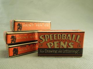 Hunt Co Speedball Pens Box Set Of 4 Pen Ink Nibs In Vintage Boxes D - 00,  0,  4 & 5