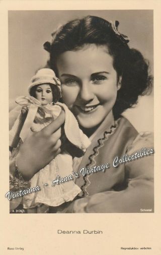 Deanna Durbin Vintage 1930s Postcard,  Ross Verlag,  Portrait With A Doll