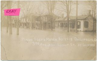 Vintage Real Photo Postcard Gallipolis Ohio 1913 Flood Scene Locust Street Rppc