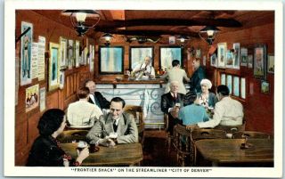 1940s Union Pacific Railroad Postcard Frontier Shack Streamliner City Of Denver