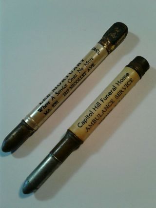 2 Vintage Bullet Pencils Advertising Funeral Home & Mortuary Services Both
