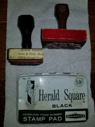 Vintage 2 Wood Handle Rubber Stamp Ga Bank&trust - Black Magic Coin&trick Shop