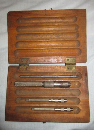 Vintage L.  S.  Starrett Co.  Athol Mass Made In The Usa - Pin Vises With Wood Box