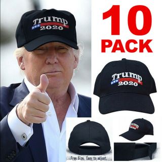 10 - Pack Trump 2020 Keep Make America Great Again Cap Embroidered Hat Black