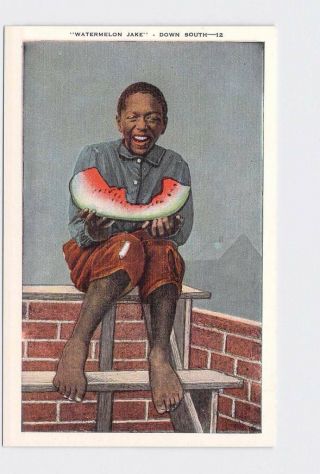 Antique Postcard Black Americana Watermelon Jake Down South 2