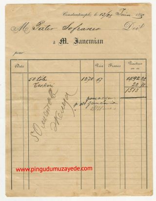 Turkey / Armenian Invoice Of Janemian Constantinople,  1895