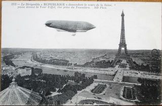 Airship/dirigible/blimp 1910 French Aviation Postcard - La Republique - Eiffel Tower