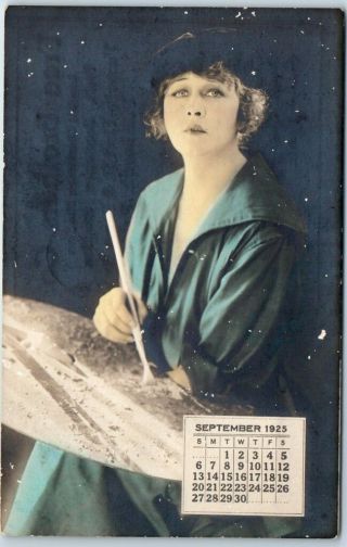 Pittsburgh Pa Adv Rppc Postcard Brothers Produce Sept 1925 Calendar Girl