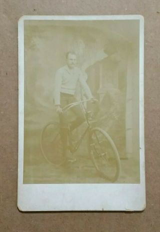 Man On His Bicycle,  Vintage Cabinet Photo,  1880 