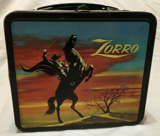 1958 Vintage Zorro Metal Lunch Box Walt Disney Productions,  Aladdin Industries