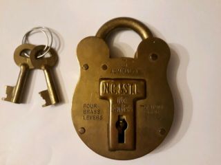 N.  C.  & St.  L 3 Four Brass Levers Railroad Padlock Very Rare With Keys.
