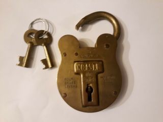 N.  C.  & St.  l 3 Four Brass Levers Railroad Padlock Very Rare with keys. 2