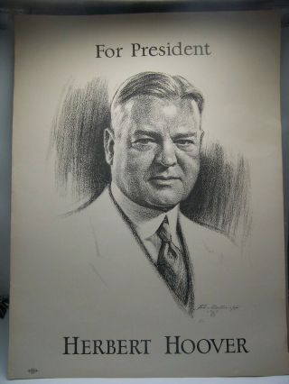 1928 Herbert Hoover For President Campaign Poster 18 X 24 Inches