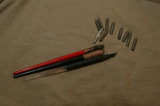 3 Vintage Mid - Cent.  Pen & Ink Drawing Pens 78 - E Faber Korka Cork 10 Vintage Nibs