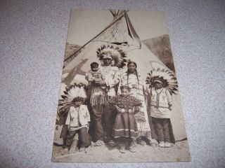 Little Moon Family,  Sioux Indians At 1935 Brussels Exhibition Rppc Postcard