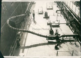 1922 Berengaria Cunard Line Supply Ship Oiled Deck Coal Barrels Tanks Photo 7x9