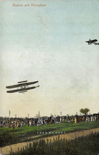 1911 Pioneer Aviation Postcard: Biplane & Monoplane Entertain York Crowd