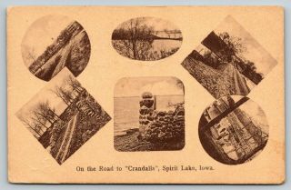 Spirit Lake Iowa Roads To Crandalls Bridge Water Tower Boat Landing 1913 Sepia