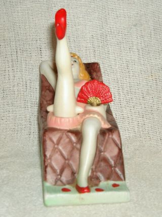 Vintage Naughty Lady in Undies with Nodder Leg on Lounge Chair - Ashtray 2