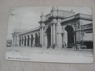 1909 Rppc Vintage Train Depot Union Station Columbus Oh Postcard Horse Buggy