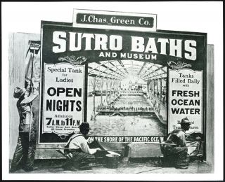 C.  1900 San Francisco Sutro Baths Workers Install Billboard Sign 8x10 Print Photo