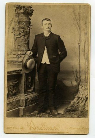 Cabinet Card Photo Man With Hat Atchison Ks