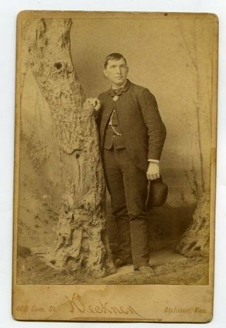 Cabinet Card Photo Man With Hat Atchison Kansas