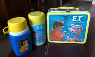Vintage 1982 E.  T - The Extra - Terrestrial Metal Lunch Box With Thermos & Lassie