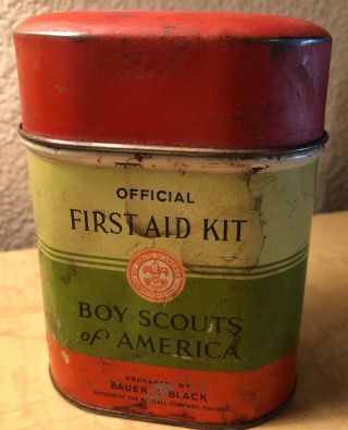 Vintage Official First Aid Kit Boy Scouts Of America Red Green W/ Belt Clip Plus