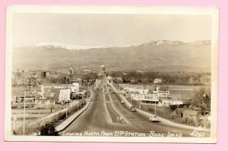 Looking North From Union Pacific Train Station Boise Idaho 1949 Postcard Rppc