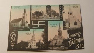 Churches Of Flandreau S.  D.  South Dakota Postcard With Swastika Multi View