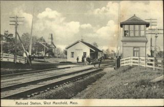 West Mansfield Ma Rr Train Station Depot C1910 Postcard - Rotograph
