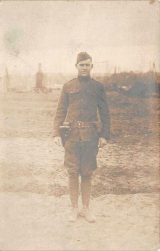 Rppc Usa Soldier In France Ww1 Military Real Photo Postcard Wnc 403