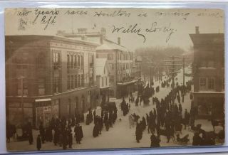 Real Photo Postcard Maine Rppc Downtown Houlton Me.  Years Horse Races
