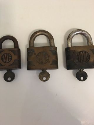 3 Vintage Brass Yale Padlocks With Keys